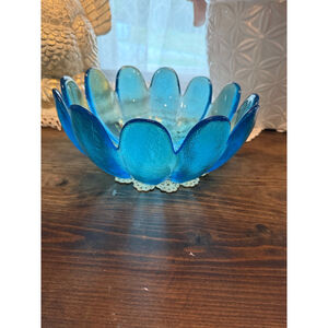 Indiana Glass MCM Aqua Lotus Bowl